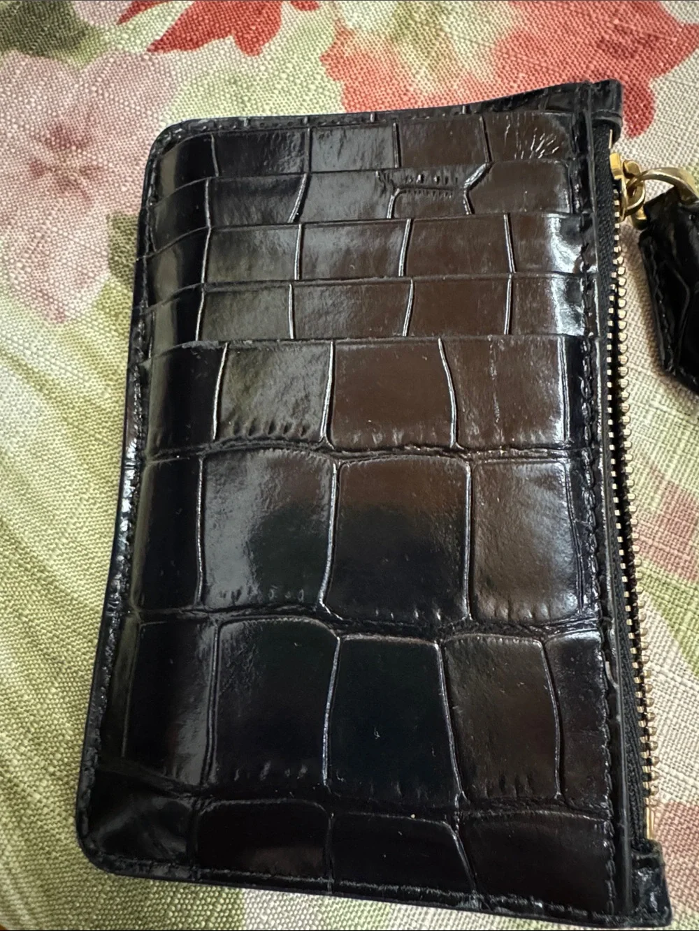 Balmain Black Croc-Embossed Leather Zip Pouch with Gold Hardware